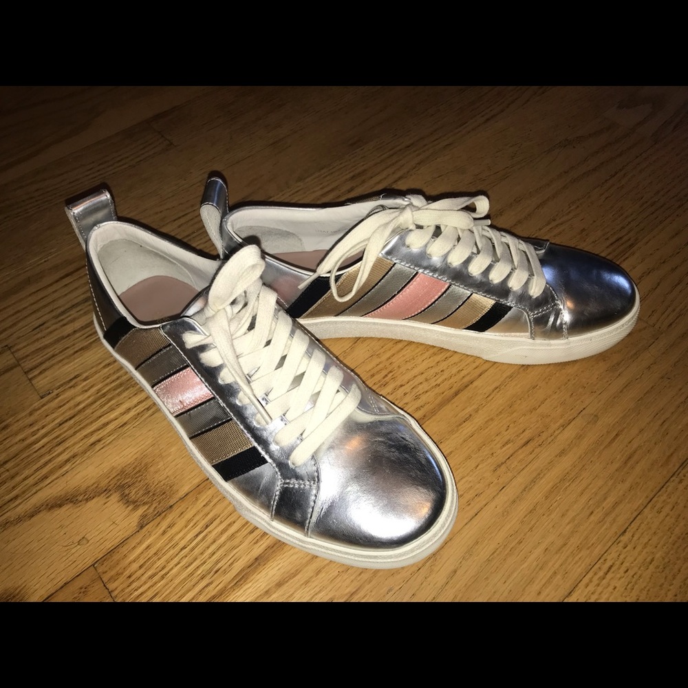 Gently worn Diane Von Furstenberg Silver Sneakers size 7 1/2.